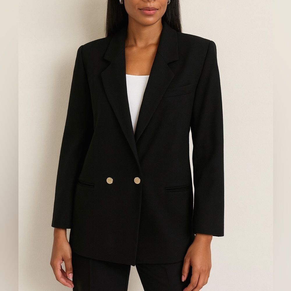 Cassidy 100% Wool Black Blazer Women’s Size 4 Classic Double Button Jacket